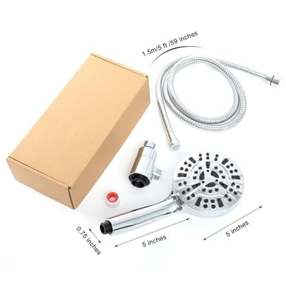 High Pressure Shower Head with Magnetic Back Fixed Base Design,Handheld Showerhead with Hose Set Stainless Steel 59 inches/5 ft 10-Setting 5 inches Large Face,Chrome Finish (Silver) - color: Silver