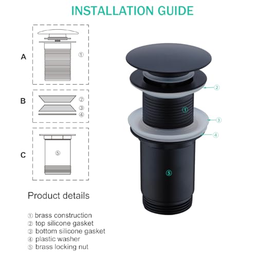 Matte Black Bathroom Sink Drain,Pop-up Drain with Detachable Basket Stopper,Anti-Clogging Drain Strainer,Hair Catcher,for Vanity Vessel Sink Without Overflow,SE83997PB-MB - color: Matte Black(without Overflow)