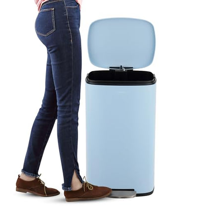 happimess Curtis 8 Gal Step Trash Can Soft Close 25", Tide Pool Blue | Iron Construction, Satin Finish, Removable Liner, Steel Pedal, 20 Trash Bags Included, Kitchen Office Bin - color: Tide Pool Blue