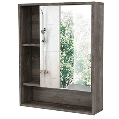 ChooChoo Bathroom Wall Mirror Cabinet, Medicine Cabinet with Storage Shelf | Over The Toilet Storage Cabinet, Adjustable Shelf, 6.3 x 21.6 x 24 Inches, Grey - color: Grey