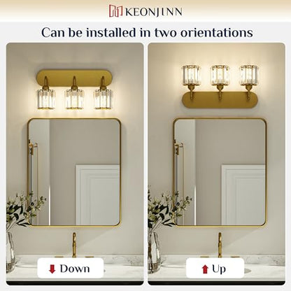 Keonjinn 4-Light Bathroom Light Fixtures, Crystal Gold Bathroom Vanity Lights Over Mirror, Vanity Lighting Fixtures with Crystal Square Shades (E26 Socket, Exclude Bulb) - color: Gold, size: 4-Light