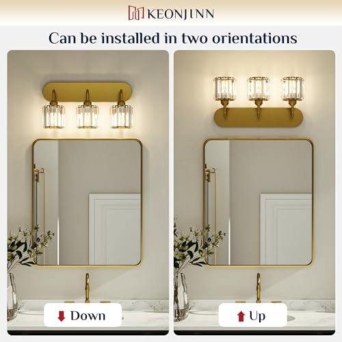 Keonjinn 6-Light Bathroom Light Fixtures, Crystal Gold Bathroom Vanity Lights Over Mirror, Vanity Lighting Fixtures with Crystal Square Shades (E26 Socket, Exclude Bulb) - color: Gold, size: 6-Light