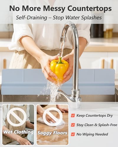 Kitchen Sink Splash Guard 18" 23" 30" Self-Draining Silicone Water Guard with High Splash Wall & Strong Suction Cups for Faucet, Countertop & Sink Edge, Keeps Sinks Dry, Dishwasher Safe, Gray - color: Gray, size: 18" x 3.5"