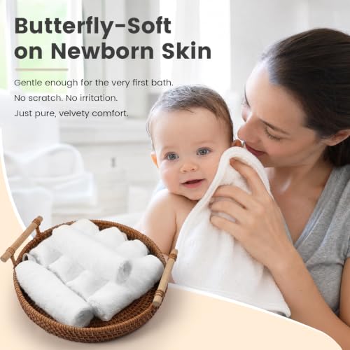 MUKIN Baby Washcloths，Reusable Face Towels, Gentle for Sensitive Skin & Newborns – Highly Absorbent Wash Cloths for Bath, Burping, Makeup Removal，6 Pack – 10"x10"