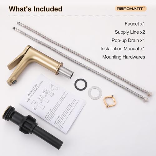 Rbrohant Single Hole Bathroom Faucet, Brushed Gold Single Handle Bathroom Sink Faucets for 1 Hole, Bathroom Vanity Faucet with Pop up Drain, Deck Mount, R2001-BG - color: Brushed Gold, style: No Escutcheon