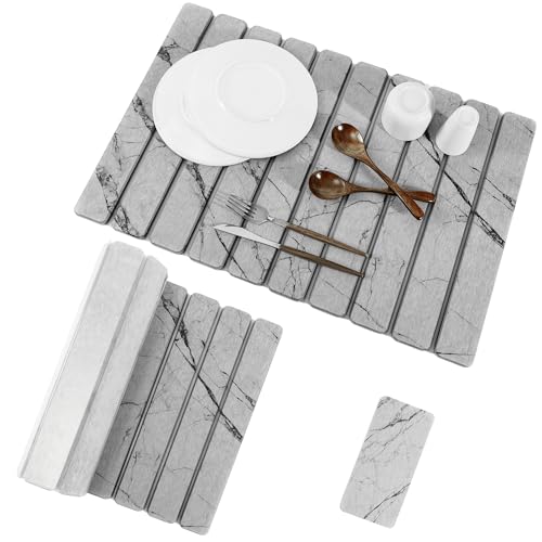 2pcs Stone Dish Drying Mat for Kitchen Counter, Quick-Dry Diatomaceous Earth Water Absorbent Pad & Countertop Drainer, Home Essentials for Bath and Pets - Marble Light Grey, 24x16’’ & 8x4’’ - color: Marble Light Grey