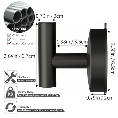 DGYB Large Suction Cup Hooks for Shower Set of 4 - Black Towel Hooks for Bathrooms - Stainless Steel Removable Wall Hooks - 15 Lb Heavy Duty Hanging - color: 4 Pack-Matte Black