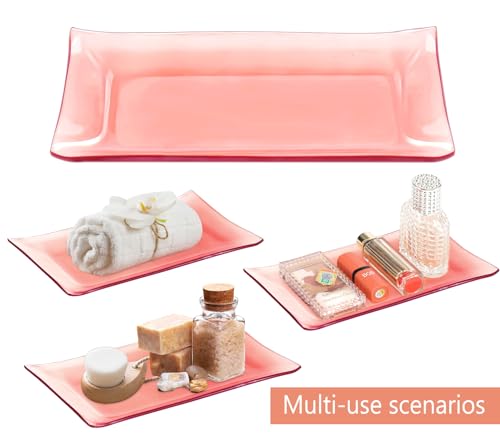 Haturi Bathroom Accessories Set, 4 Pcs Pink Glass Bathroom Accessories Sets Complete w/Lotion Soap Dispenser, Toothbrush Holder, Apothecary Jar, Vanity Tray, Bathroom Decor, Gift for Home Apartment | Kit w/ Bathroom Soap Dispenser Set, Toothbrush Holder,