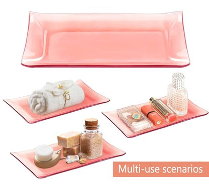 Haturi Bathroom Accessories Set, 4 Pcs Pink Glass Bathroom Accessories Sets Complete w/Lotion Soap Dispenser, Toothbrush Holder, Apothecary Jar, Vanity Tray, Bathroom Decor, Gift for Home Apartment | Kit w/ Bathroom Soap Dispenser Set, Toothbrush Holder,