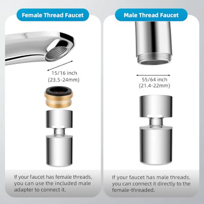 Hibbent cUPC Certified 2-function 360° Swivel Sink Aerator, Chrome | NSF/ANSI/CAN 61 Certified High Flow Faucet Extender with Metal Adapter for Kitchen & Bathroom, 55/64” Female Thread - color: Chrome