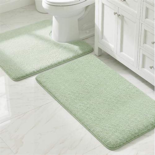 MINIDEAR Bathroom Rugs Sets 2 Piece - Thick Memory Foam Bath Mat, Ultra Soft, Plush Fluffy, Non-Slip, Quick Dry, Absorbent Washable Mat for Tub, Home Decor (32x20 & 24x20 Inch, Sage Green) - color: Sage Green, size: 1'8" x 2'8" (32x20+U24x20)