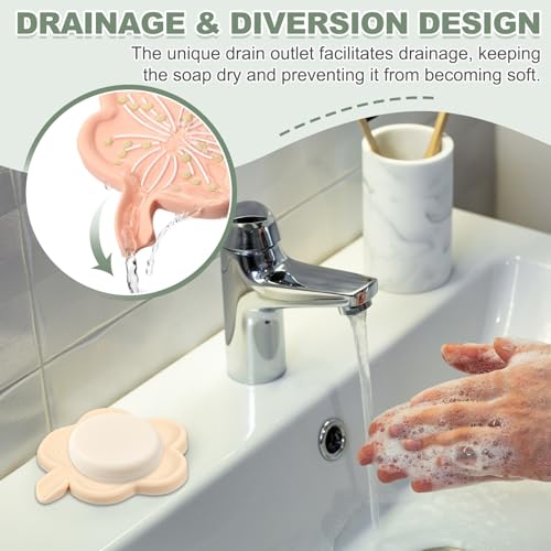 uxcell Silicone Soap Dish with Drain Spout, Portable Self Draining Flower Shape Soap Saver Holder for Bathroom Kitchen Sink, Beige - color: Beige