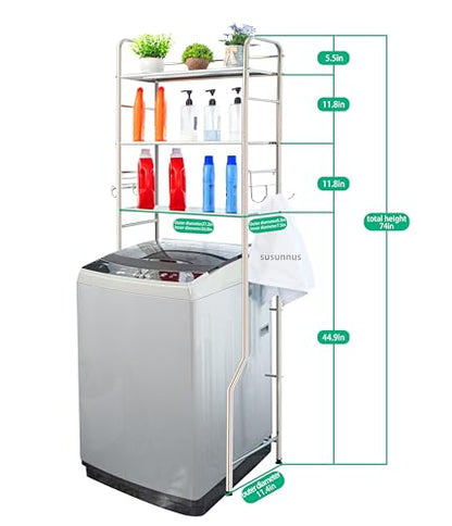 susunnus Over The Toilet Storage 3 Tier,Stainless Steel,for Toilet,Bathroom | Freestanding Space Saver,Rust Proof,with Anti-slip Feet,Paper Rolling and Towel hooks,Bathroom Shelf Over Toilet,Laundry Rack - size: X-size