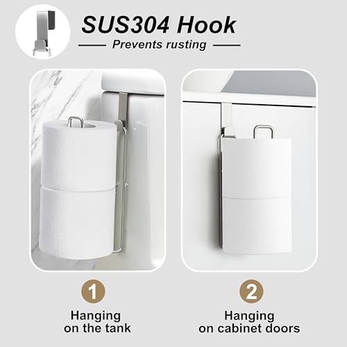 Toilet Paper Holder Wall Mount, Storage Extra 2 Roll Tissue, Over The Tank Toilet Paper Holder, Brushed Nickel and Chrome Tissue Holder for Bathroom Organizer, Adhesive Paper Holder, 1Pcs - color: Silver, 1pcs, 8.67in