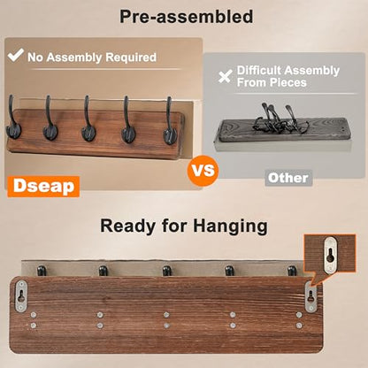 Coat Rack Wall: Patented, Heavy-Duty, 17.4" Long 5-Double-Hooks Wooden Wall Mounted Coat Rack Coat Hanger Hook Rail for Winter Coats Hat Jacket Clothing, Weathered Brown - color: Weathered Brown & Black, size: L=17.4" (1pcs)
