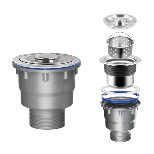 3-1/2 ‘’Kitchen Sink Drain Assembly Kit 304 Stainless Steel Sink Strainer Drain Basket Replacement with Sink Stopper Sealing Lid Fit Standard Sink Drain Hole for Kitchen Bathroom