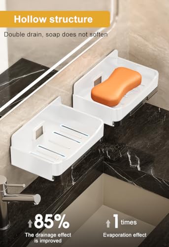 2 Pack Shower Soap Holder, Wall Mounted Soap Box Container, Bar Soap Holder with Drain for Shower, Bathroom, Kitchen(White) - color: White