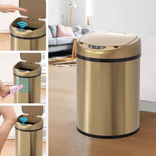 Smart Sensor Trash Can with Automatic Packaging Function 3.5 Gallon Stainless Steel Garbage Bin for Kitchen Bathroom Office Champagne Gold (