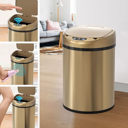 Smart Sensor Trash Can with Automatic Packaging Function 3.5 Gallon Stainless Steel Garbage Bin for Kitchen Bathroom Office Champagne Gold (