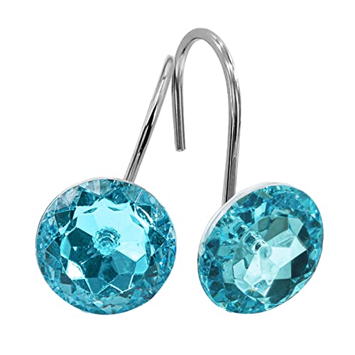 Aqua Diamond Crystal Bling Shower Curtain Hooks Rings for Bathroom,24PCS | Metal Rust Proof Decorative Shower Rings,Round Gem Shower Hangers,Easy Installation,Smooth Sliding - color: Aqua Blue, size: 24pcs