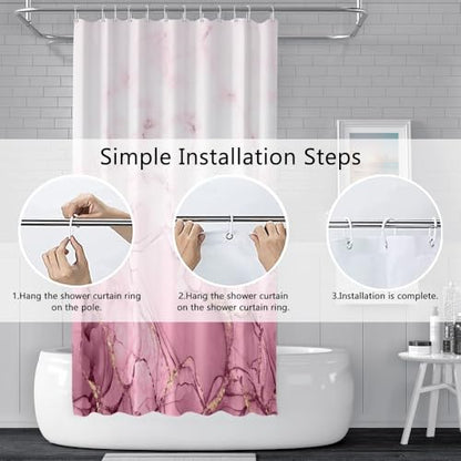 Pink Marble Stall Waterproof Shower Curtain 48x72 inches | RV Small Shower Curtain Set for Bathroom, Abstract Modern, Machine Washable, Easy to Install with Hooks, Ombre White Pink - color: Pink, size: 48"W x 72"L (Pack of 1)