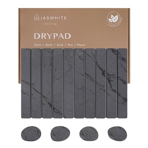 Stone Dish Drying Mat for Kitchen Counter, Large Foldable Marble Quick Dry Diatomaceous Earth Mat with 4 Stone Coasters Set, Ultra Absorbent Collapsible Drying Pad for Bathroom - color: Gray