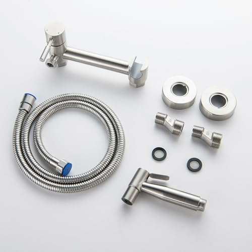 Warm Water Bidet Sprayer for Toilet with Hot and Cold Mixing Valve, Stainless Steel Wall Mount Round Handheld Bidet Attachment Set, Brush Nickel - color: Brushed Nickel