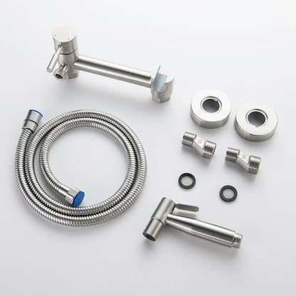 Warm Water Bidet Sprayer for Toilet with Hot and Cold Mixing Valve, Stainless Steel Wall Mount Round Handheld Bidet Attachment Set, Brush Nickel - color: Brushed Nickel