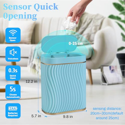 Ogikey Bathroom Small Trash Can with Automatic Touchless Lid, 2.6 Gallon Smart Garbage Can Narrow Waterproof Trash Bin for Bedroom, Office, Living Room - color: 2.6 gallon-Sky blue
