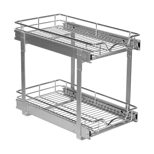 2-Tier Pull-Out Cabinet Organizer for Kitchen, 11" W x 21”D x 16.5" H | Full-Extension Sliding Shelves, Holds 100 lbs, Easy Install for Kitchen, Pantry & Under Sink Cabinets - size: 11 Inch