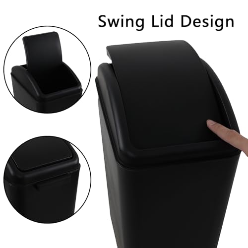 Slim Trash Can, 4.2 Gallon Black Swing Lid Garbage Bin | Space-Saving Narrow Design, Black Plastic, Swing-Top Cover Helps Contain Odors, for Bathroom, Bedroom, Office - color: Black