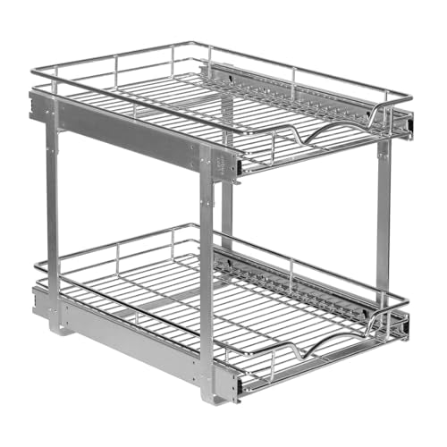 2-Tier Pull-Out Cabinet Organizer for Kitchen, 14" W x 21”D x 16.5" H | Full-Extension Sliding Shelves, Holds 100 lbs, Easy Install for Kitchen, Pantry & Under Sink Cabinets - size: 14 Inch