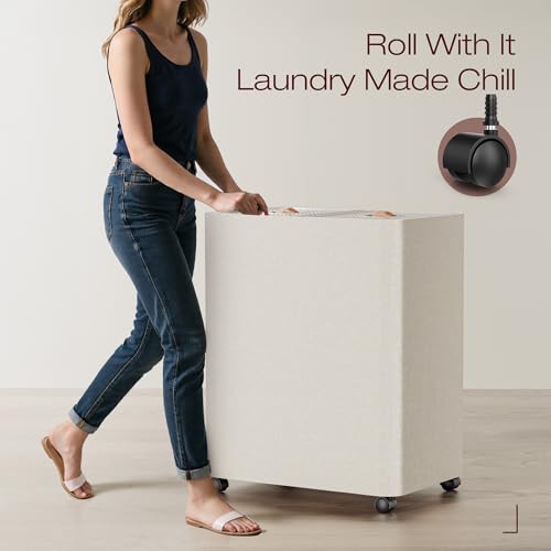 LAMU Hamper With Lid, Clothes Hamper, Laundry Basket with Lid with Removable Liner Bags, Dirty Clothes Basket with Wheels, Stylish Dirty Laundry Organizer for Home, 100L