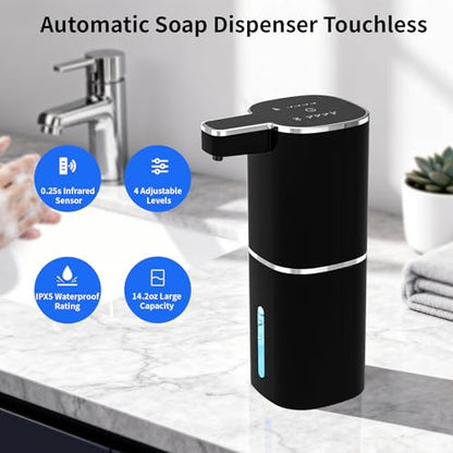 Automatic Liquid Soap Dispenser, Touchless 4 Levels (Black, Liquid) | 14.2 oz Capacity, 4 Adjustable Levels, Liquid Hand Soap Dispenser, Kitchen and Bathroom Accessory - color: Black, size: Liquid