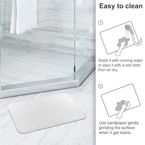 JUERLEN 2 Pack Diatomaceous Earth Shower Mat, Stone Bath Mat, Nonslip Super Absorbent Fast-Drying Hard Bath Mat for Bathroom Shower Floor, 24 x 16 inch, White Arrow Design - color: White