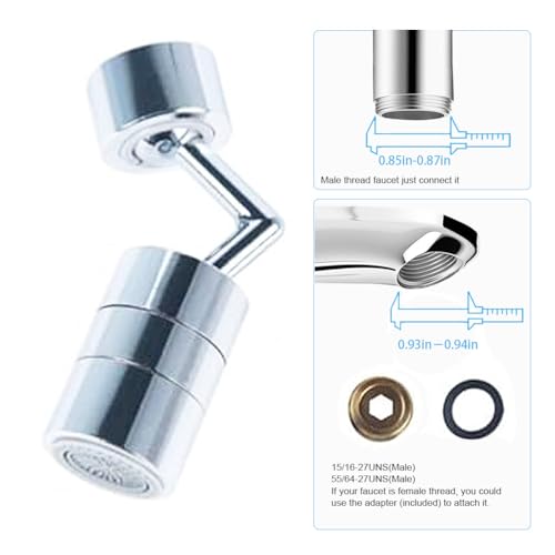 Swivel Sink Faucet Aerator Big Angle Dual-function 2-Flow Sprayer Faucet Head, Sink Sprayer Attachement for Face Washing, Gargle and Eyewash Station（ 55/64'' Female Thread,Adapter Included）