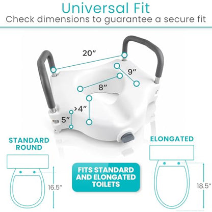 Vive Raised Toilet Seat - 5" Portable, Elevated Toilet Seat Riser | Extender - Elongated and Standard Fit Commode Lifter - Bathroom Safety Extender Assists Disabled, Elderly, Seniors - style: Universal Size w/ Handles