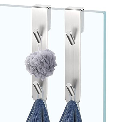 Shower Door Hook, Extended Length Frameless Shower Door Hook (7 Inches), Heavy-Duty Bathrobe Towel Stainless Steel Hook, No Drilling or Adhesive Required, 2-Pack, Silver - color: Silver-SXXG