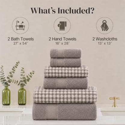 Modern Threads 6 Piece Cotton Bath Towel Set – Ultra Soft 600 GSM Towels – Bathroom Set with Hand Towels and Washcloths – Waffle (Classic Taupe) - color: Classic Taupe, style: Waffle
