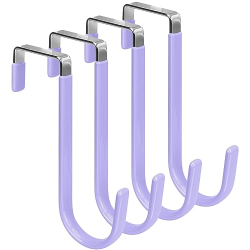 FYY Over the Door Hooks, Single-Hanger 4 Pack, Fits Doors 1 3/8" Lavender | Heavy Duty Metal, Hold 20lbs, Rubber-Coated, No-Drilling, for Bathroom Dorm, Hanging Towels Clothes Hats Bags Coats Wreaths - color: A Lavender, size: Short, style: 4 Pack
