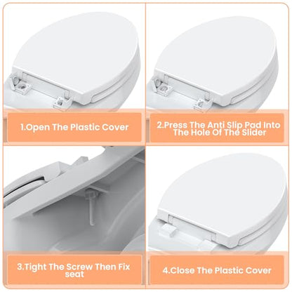 19" Elongated Toilet Seat with Quiet-Close Lid, Soft Close Slow Close Cover with Quick-Release & Quick-Attach Hardware, Full Flat White, Easy Clean Design, Grip-Tight Bumpers - color: White, Standard (Quick-Release), size: Elongated (19″)