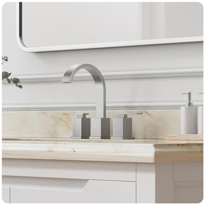 Brushed Nickel 3 Hole Bathroom Faucet 8 Inch Waterfall Vanity Faucet, Bathroom Sink Faucet with Pop Up Drain and Water Supply Line, WF011-BN - color: Brushed Nickel-8 IN