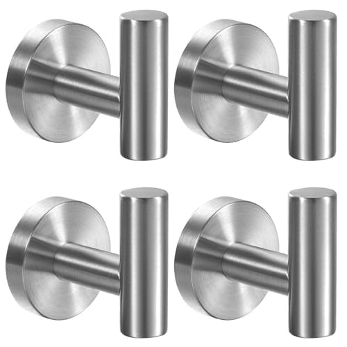 Kruodop Towel Hooks for Bathroom,4 Packs Wall Mount Towel Holder,Black Matte Wall Robe Hook,Stainless Steel Heavy Duty Door Hanger Towel Hook for Kitchen, Bedroom,Hotel,Pool,Coats - Silver - color: 4pcs silver