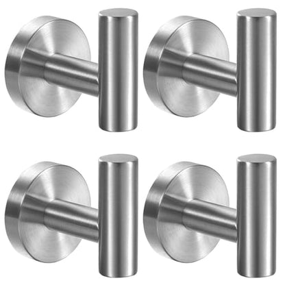 Kruodop Towel Hooks for Bathroom,4 Packs Wall Mount Towel Holder,Black Matte Wall Robe Hook,Stainless Steel Heavy Duty Door Hanger Towel Hook for Kitchen, Bedroom,Hotel,Pool,Coats - Silver - color: 4pcs silver