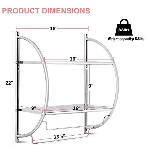 Wall Mounted Bathroom Shelf with Towel Bars,2 Tier Towel Rack, Rustproof Chrome Wall Storage Shelves for Home Bathroom Toilet