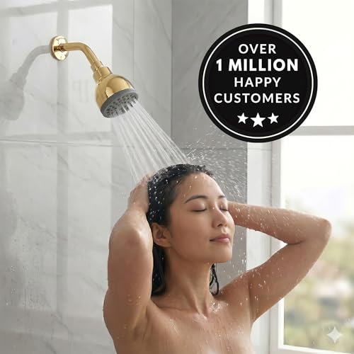 High Pressure Shower Head - 2.5 GPM - Polished Brass | Best 3 Inch Wall Mount Bathroom Showerhead For Boosting Low Flow With Anti-Clog Nozzles, Adjustable Brass Ball Joint - color: Polished Brass, size: 2.5 GPM