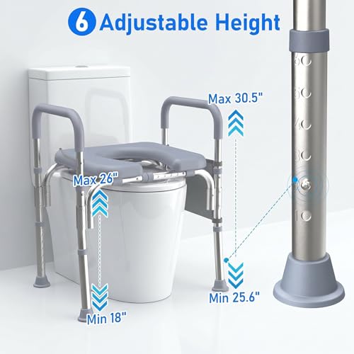 Raised Toilet Seat with Handles,Toilet Seat Risers with Adjustable Height & Width, 400lb Capacity, Fit Any Toilet for Easy & Independent Use, Secure Support for Seniors, Bariatric & Disabled, Gery