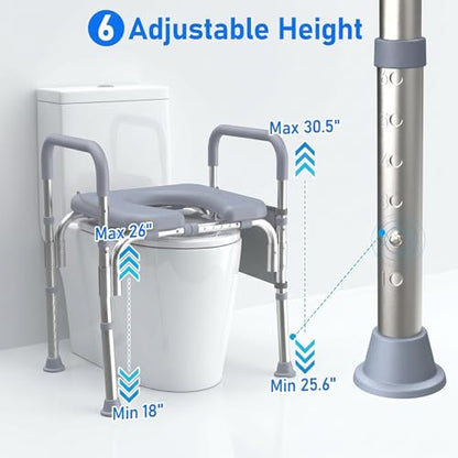 Raised Toilet Seat with Handles,Toilet Seat Risers with Adjustable Height & Width, 400lb Capacity, Fit Any Toilet for Easy & Independent Use, Secure Support for Seniors, Bariatric & Disabled, Gery
