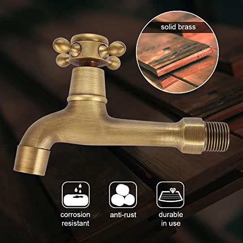 European Wall Mounted Vintage G1/2" Solid Brass Faucet Single Cold Water Tape for Kitchen Sink Mop Pool(L)