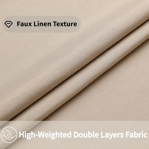 No Hooks Beige Boho Faux Linen Shower Curtain with Snap-in Liner Set, Textured Hotel Luxury Bathroom Curtain with See Through Top Window, Waterproof & Washable, 72x72 inches - color: Beige, size: 72"W x 72"L (Pack of 1), style: No Hooks